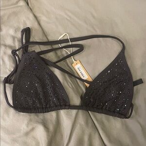 SKIMS Black Sequined Bikini Top